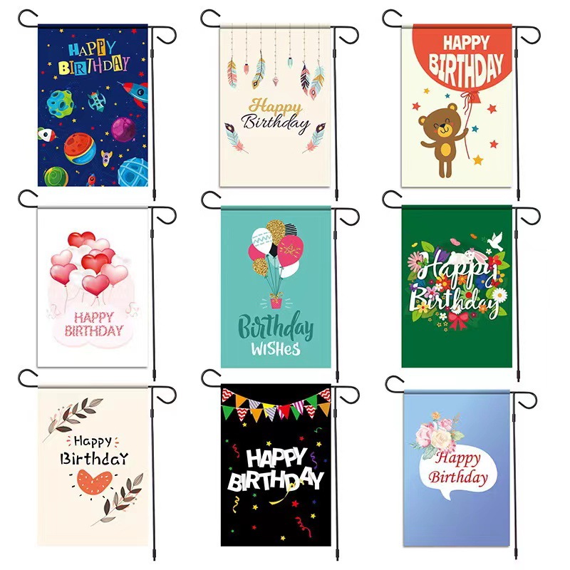 Happy Birthday Garden Flag Set With Metal Stand Double Sided Oxford Cloth Weather Resistant Outdoor Yard Lawn Banner Decorative Party Sign For Home Garden Decor