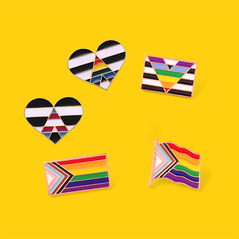 LGBTQ+ Pride Enamel Pins Progress Rainbow Flag Heart Shape Metal Brooches Alloy Badge Jewelry For Backpacks Clothing Decoration Unisex Gift