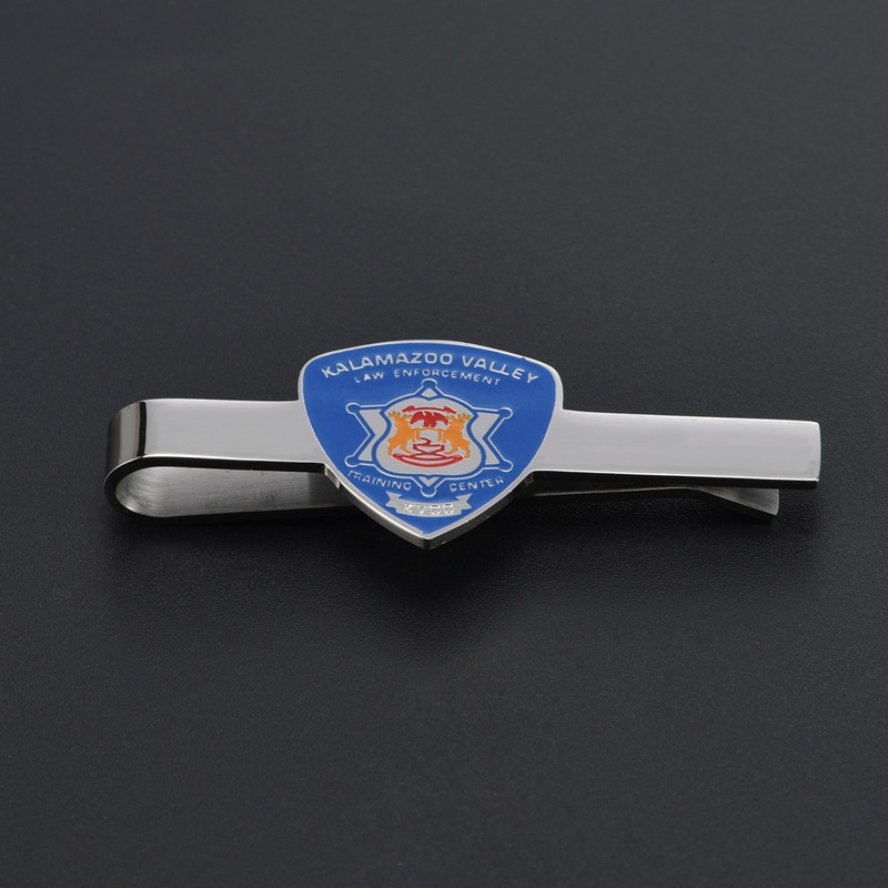 Professional Stainless Steel Tie Clip With Blue Enamel Shield Badge Law Enforcement Theme Business Formal Necktie Accessory For Men