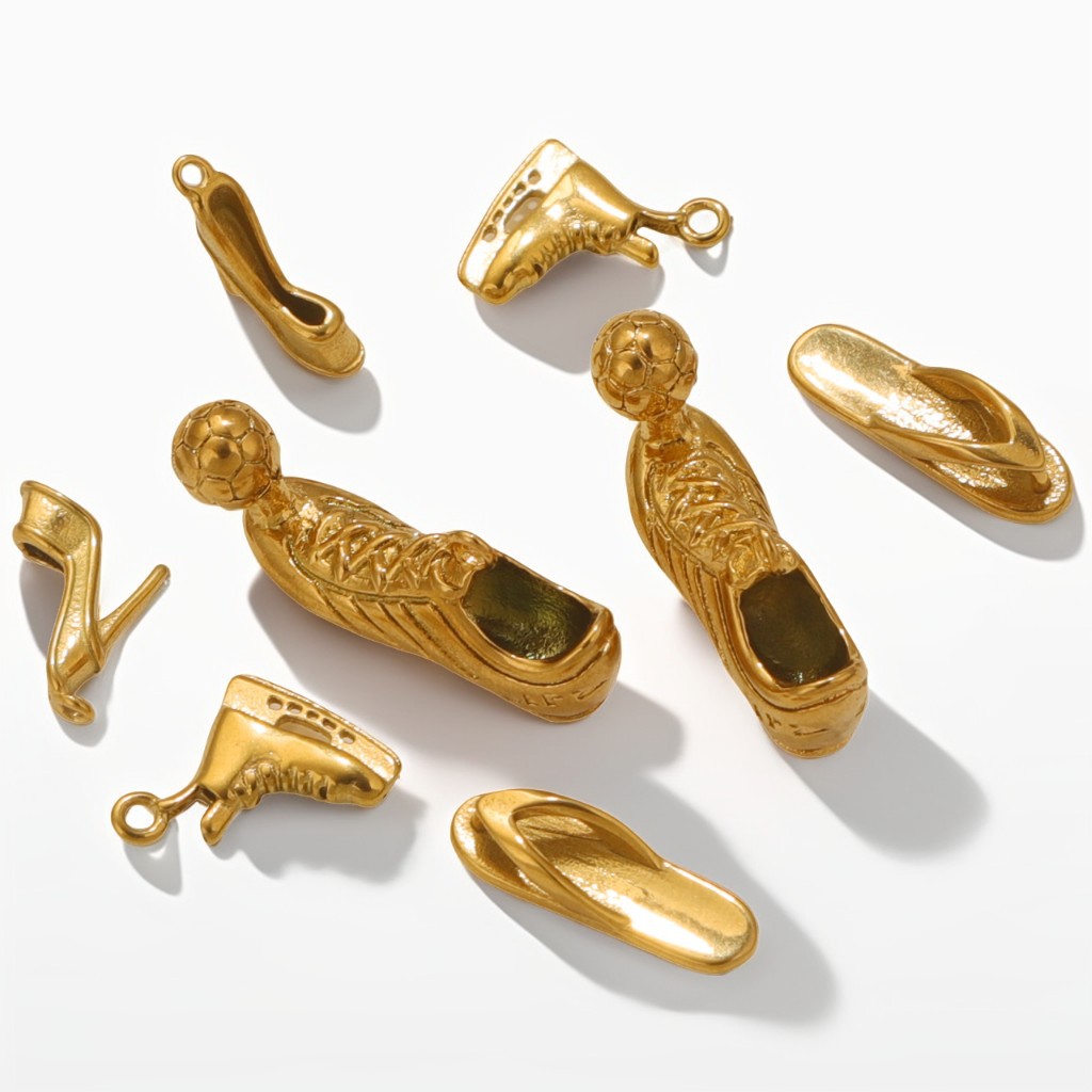 3D Stainless Steel Shoe Charms Pendants For DIY Jewelry Making Bracelet Necklace Accessories Vacuum Gold Plated Roller Skates Soccer Shoes High Heels Flip-flops Small Hanging Ornaments