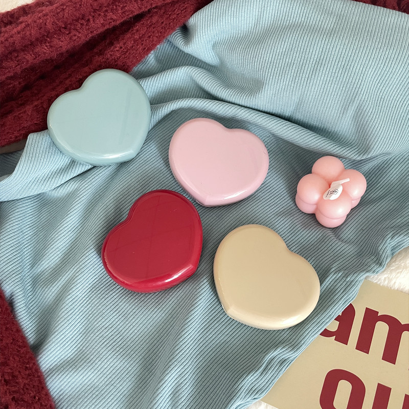 Heart Shaped Plastic Contact Lens Case Set With Mirror Tweezers Suction Stick And Bottle Cute Candy Color Portable Storage Box For Women Girls