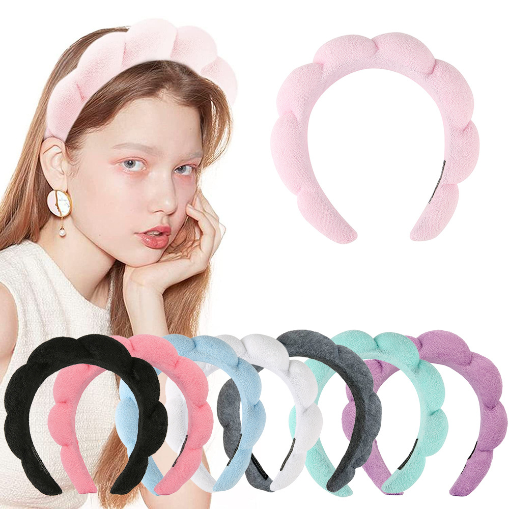 Terry Cloth Sponge Spa Headband for Women Soft Puffy Cloud Skincare Headband for Washing Face Makeup Shower Headband With Wristbands Set Skincare Accessories