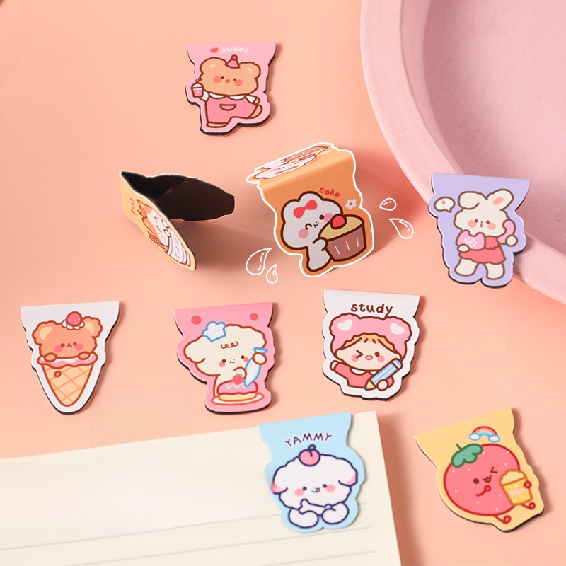 Magnetic Bookmarks Cartoon Animal Fruit Paper Magnet Page Markers For Students Kids Reading Office School Supplies Cute Stationery Book Clips