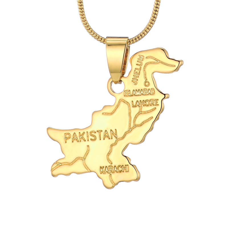 18K Gold Plated Copper World Map Pendant Necklace Engraved Country Outline Pakistan Brazil Germany Poland Italy Map Jewelry With Snake Chain For Men Women Travel Graduation Gift