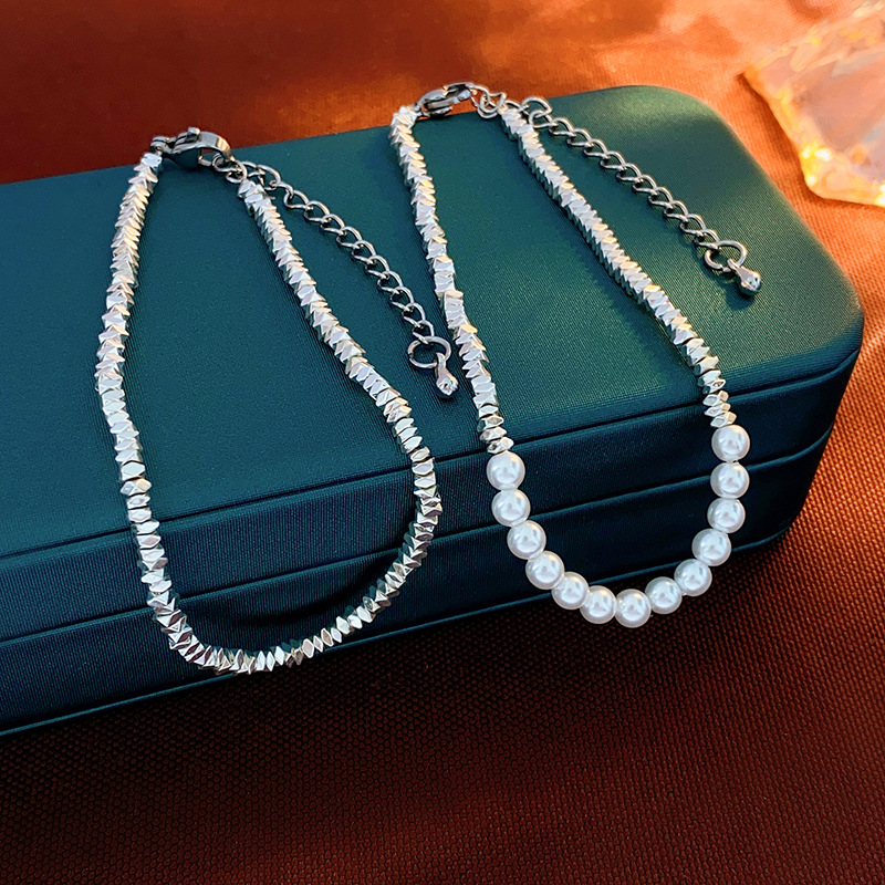 Elegant Broken Silver Hematite Beads Bracelet With White Imitation Pearl Splicing Adjustable Chain Bracelet For Women Daily Fashion Jewelry