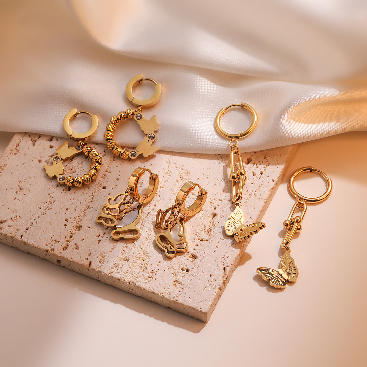 Butterfly Drop Earrings Titanium Steel Real Gold Plated Dainty Chic Jewelry For Women Girls