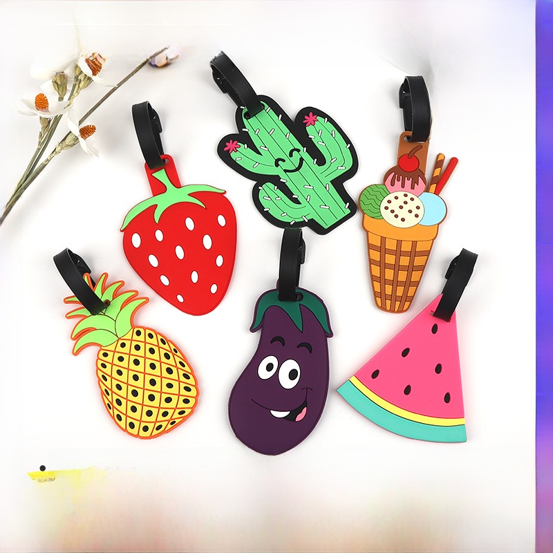 Cute Cartoon PVC Luggage Tag 3D Fruit Animal Shape Suitcase ID Label Travel Anti-Lost Address Name Identifier For Kids Adults Bag Accessories