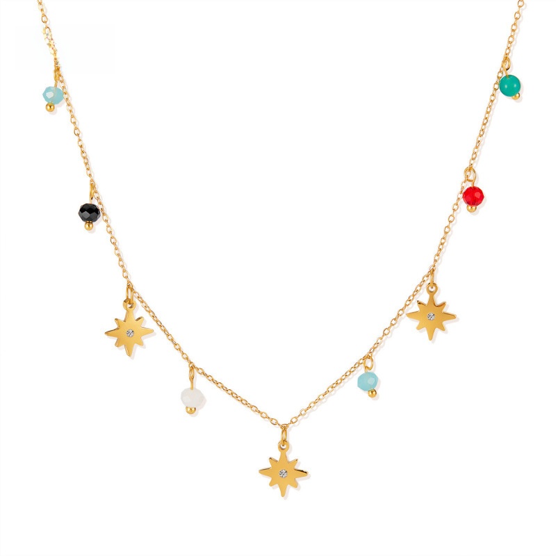 Star Pendant Necklace Stainless Steel Colorful Beads Cubic Zirconia Bohemian Jewelry For Women Gold