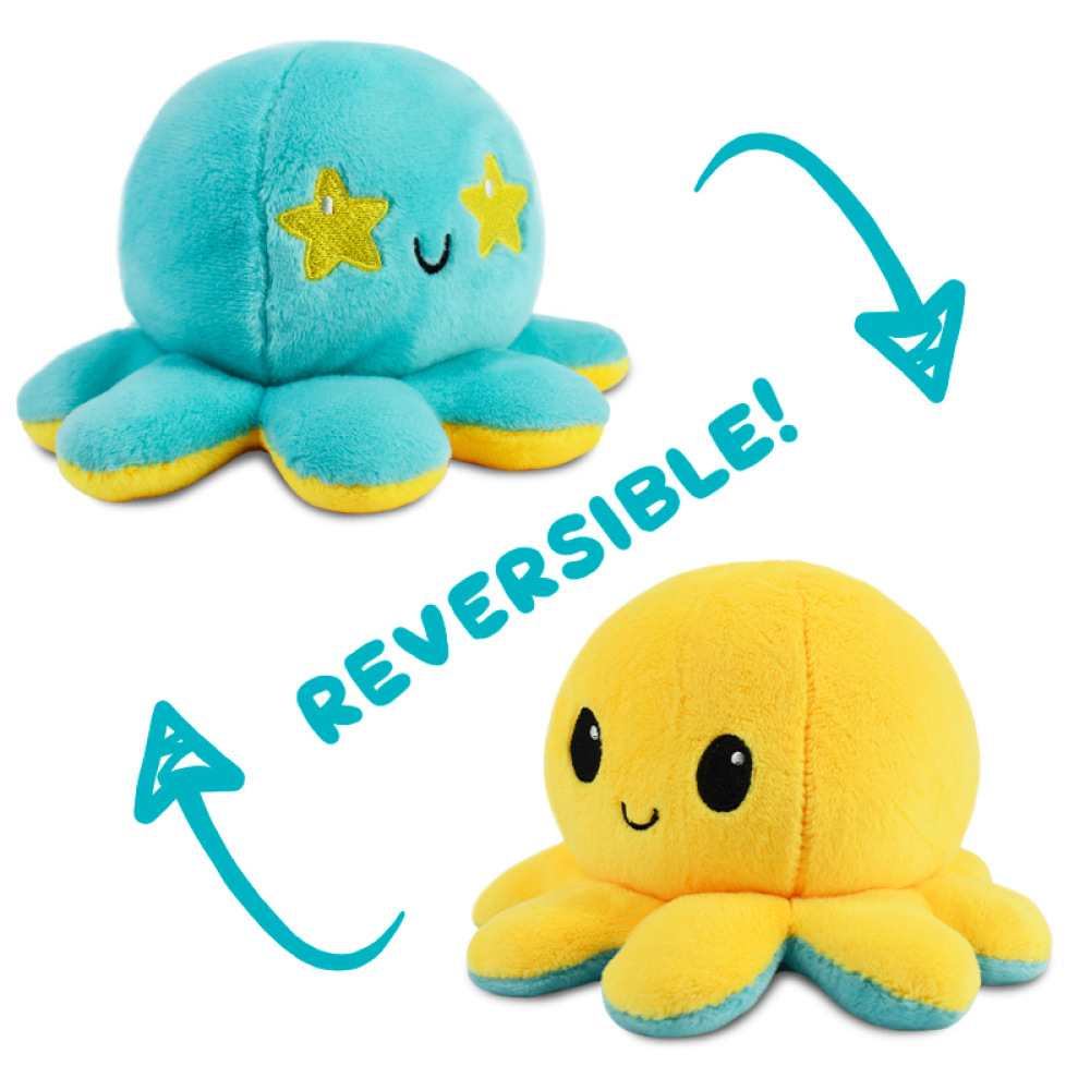 Reversible Octopus Plush Toy Crystal Super Soft Short Plush PP Cotton Double-Sided Mood Expression Happy Sad Flip Toy Stress Relief Birthday Gift For Kids Girls Cute Cartoon Animal Soft Stuffed Doll