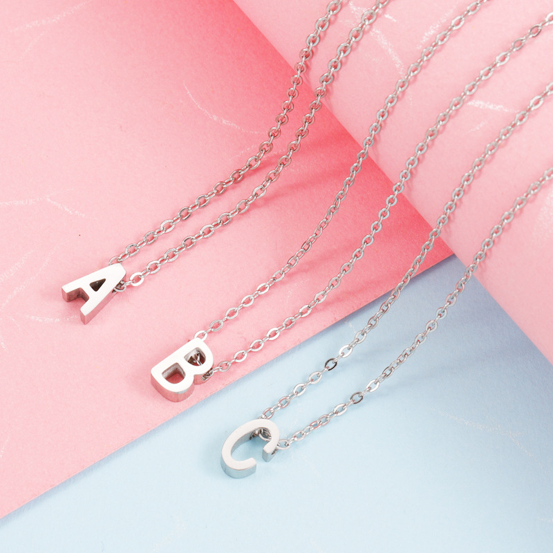 Minimalist 304 Stainless Steel Initial Alphabet Necklace For Women Girls Tiny Capital Letter A-Z Pendant Personalized Daily Jewelry Gift