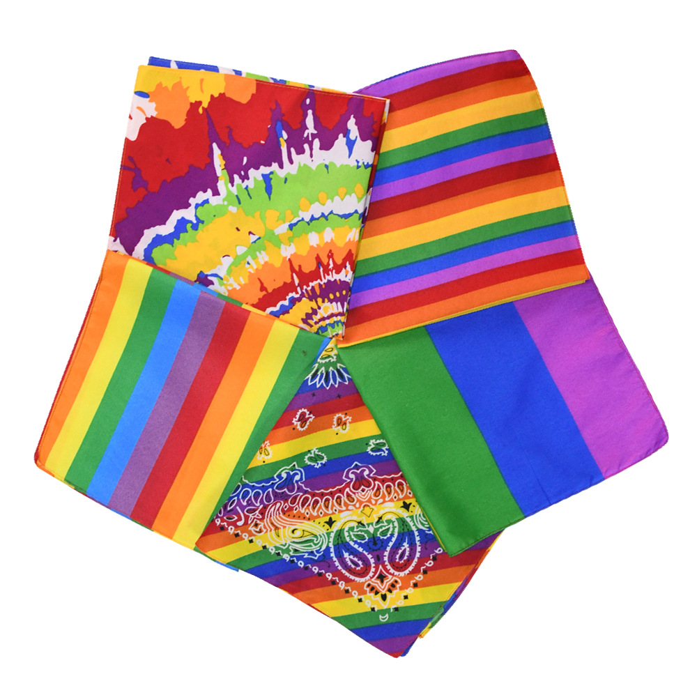 Rainbow Paisley Bandana Polyester Square Headscarf For Pride Month Outdoor Sports Hip Hop Cycling Unisex Multi-Color Scarf