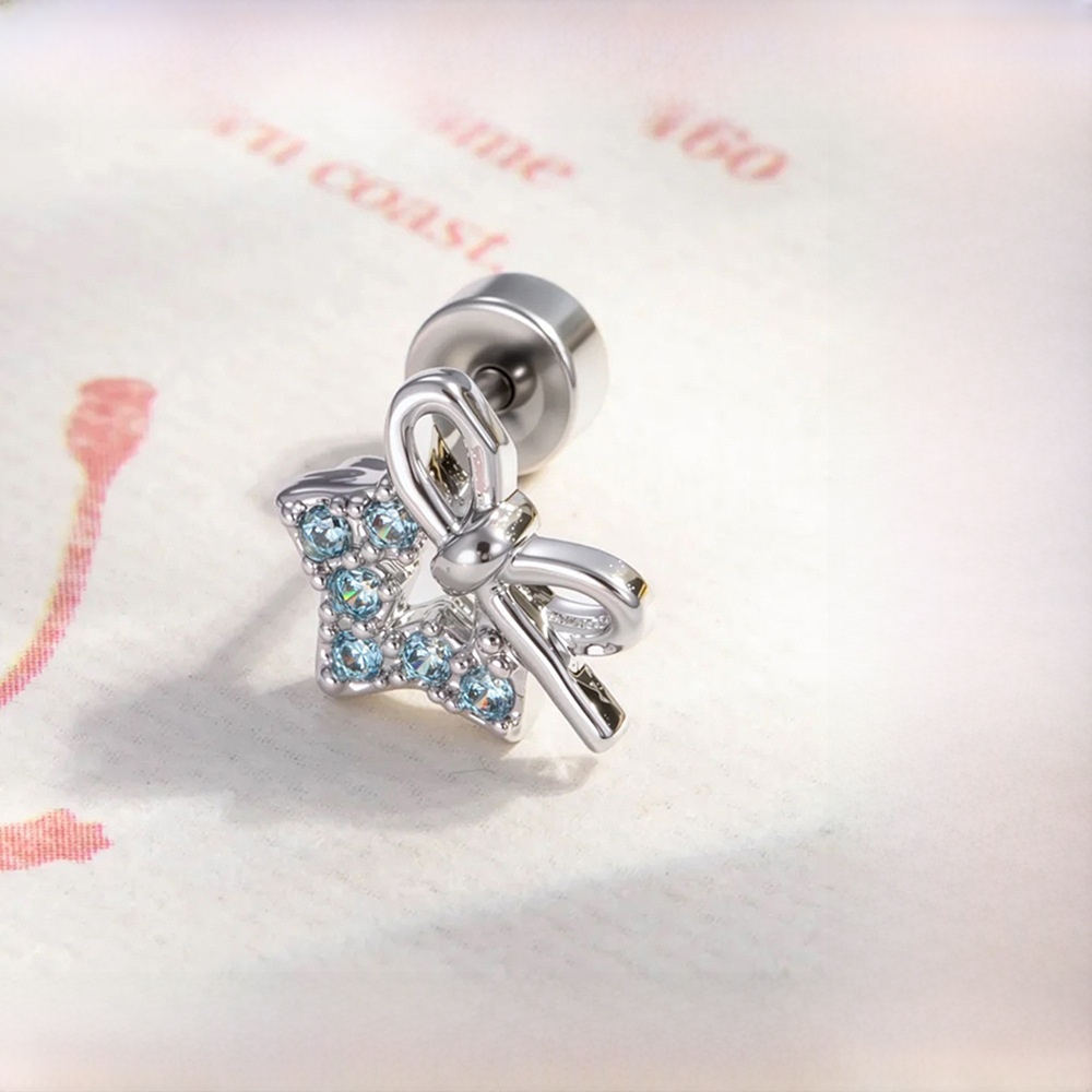 Titanium Alloy Cartilage Stud Earrings Blue Pink Zirconia Bow Star Ear Bone Nail Screw Conversion Post For Women Daily Body Jewelry Accessories