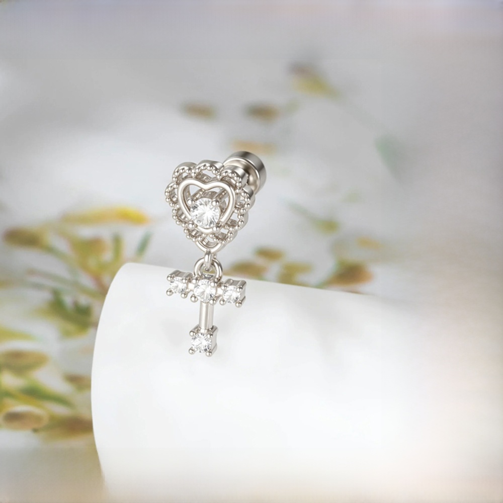 Heart Cross Zirconia Inlaid Titanium Alloy Ear Cartilage Studs Screw Conversion Rod Helix Piercing Earrings Delicate Women Jewelry Silver Tone