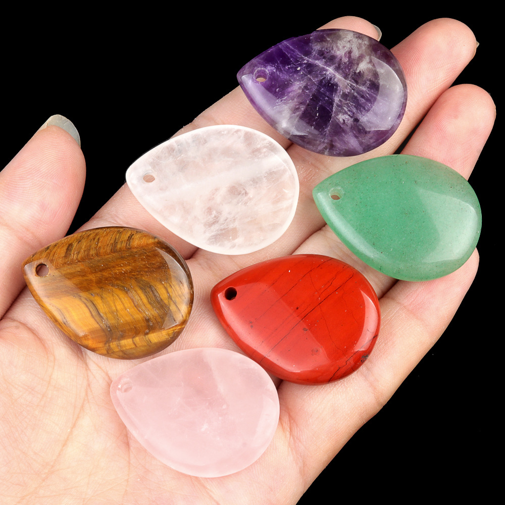 Natural Crystal Amethyst Rose Quartz Teardrop Pendants Water Drop Shape Stone Charms With Pre-drilled Hole For DIY Jewelry Making Necklace Accessories