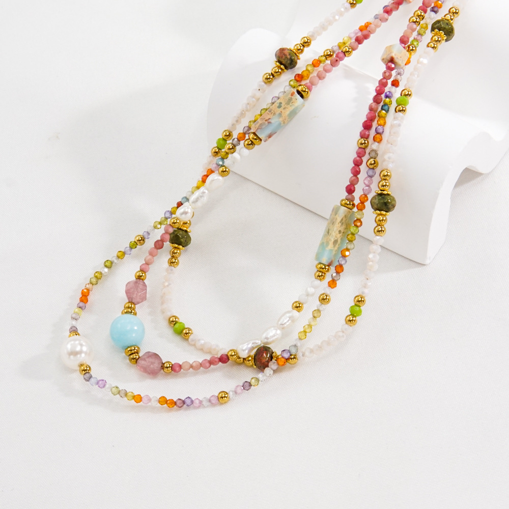 Handmade Beaded Necklace Natural Stone Pearl Stainless Steel Choker Bohemian Fashion Jewelry For Women