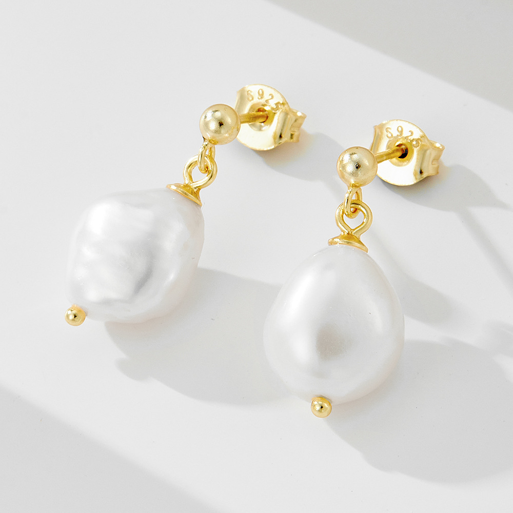 Natural Freshwater Pearl Stud Earrings With 925 Sterling Silver Earring Post Baroque Irregular Geometric Elegant Jewelry