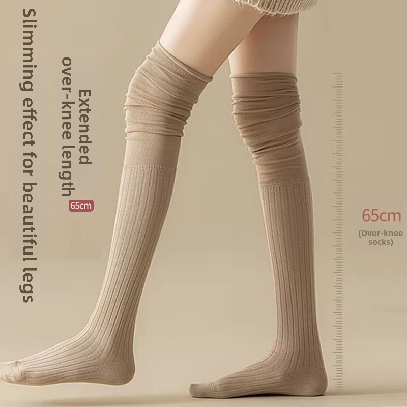 Women Cotton Over The Knee Socks Slouchy Ribbed Long Thigh High Stockings Anti-Slip Winter Warm Solid Color Leg Warmers For Girls Daily Wear