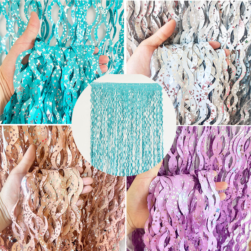 S-Shape Foil Fringe Curtain With Star Pattern Laser Aluminum Film Tassel Backdrop For Party Wedding Birthday Decoration Photo Booth Prop Background