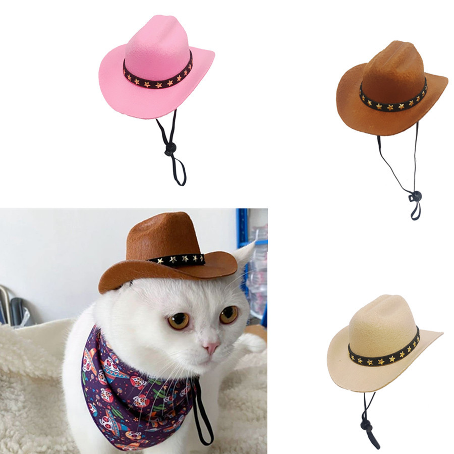 Mini Pet Cowboy Hat Polyester Felt Western Style Hat With Adjustable Chin Strap And Star Decoration For Cats Small Dogs Party Costume Accessories