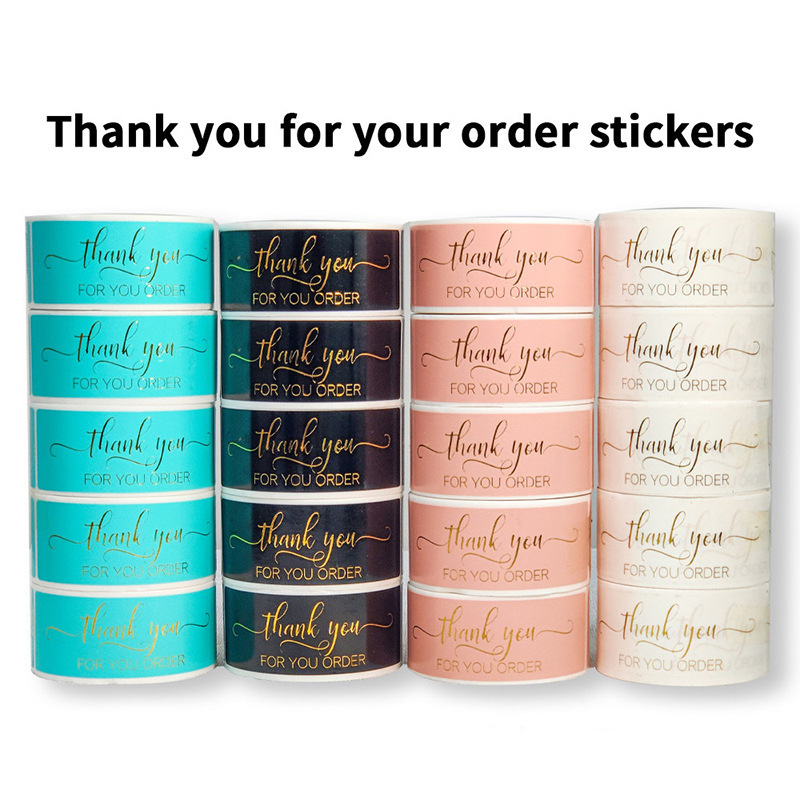Gold Foil Thank You For Your Order Stickers Coated Paper Adhesive Labels For Gift Packaging Sealing Small Business Supplies