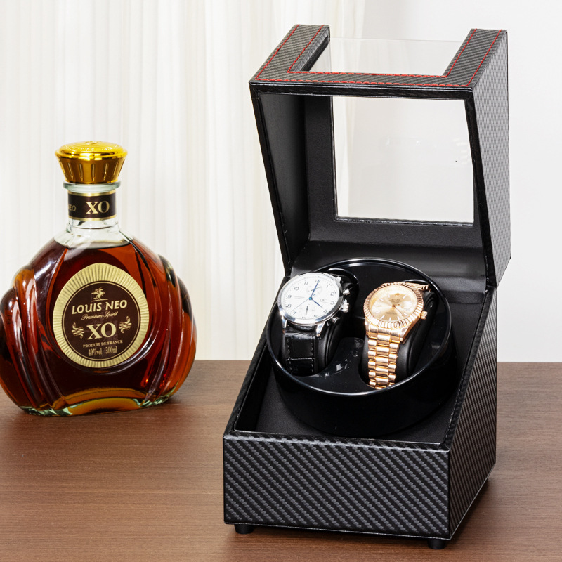 Automatic Watch Winder For Mechanical Watches Double Watch Shaker Case PU Leather Carbon Fiber Texture Silent Motor Storage Box With USB Type-C Cable For Men