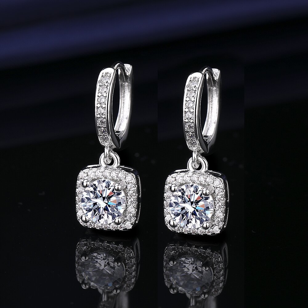 Live Hot Selling Fashion Popular Princess Square Bag 1 Karat Imitation Moissanite Silver Earrings Women'S Zircon Ear Buckle Earrings