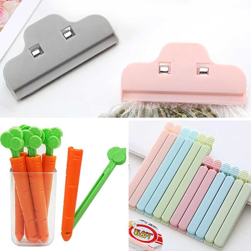 Multicolor Plastic Food Sealing Clips Snack Bag Sealer Clamps Moisture-Proof Fresh-Keeping Kitchen Storage Gadgets Carrot Shape with Magnetic Box