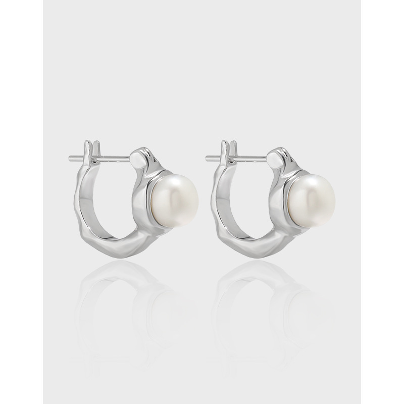 Freshwater Pearl Earrings With 925 Sterling Silver Earring Post C Shaped Buckle Minimalist Jewelry For Women