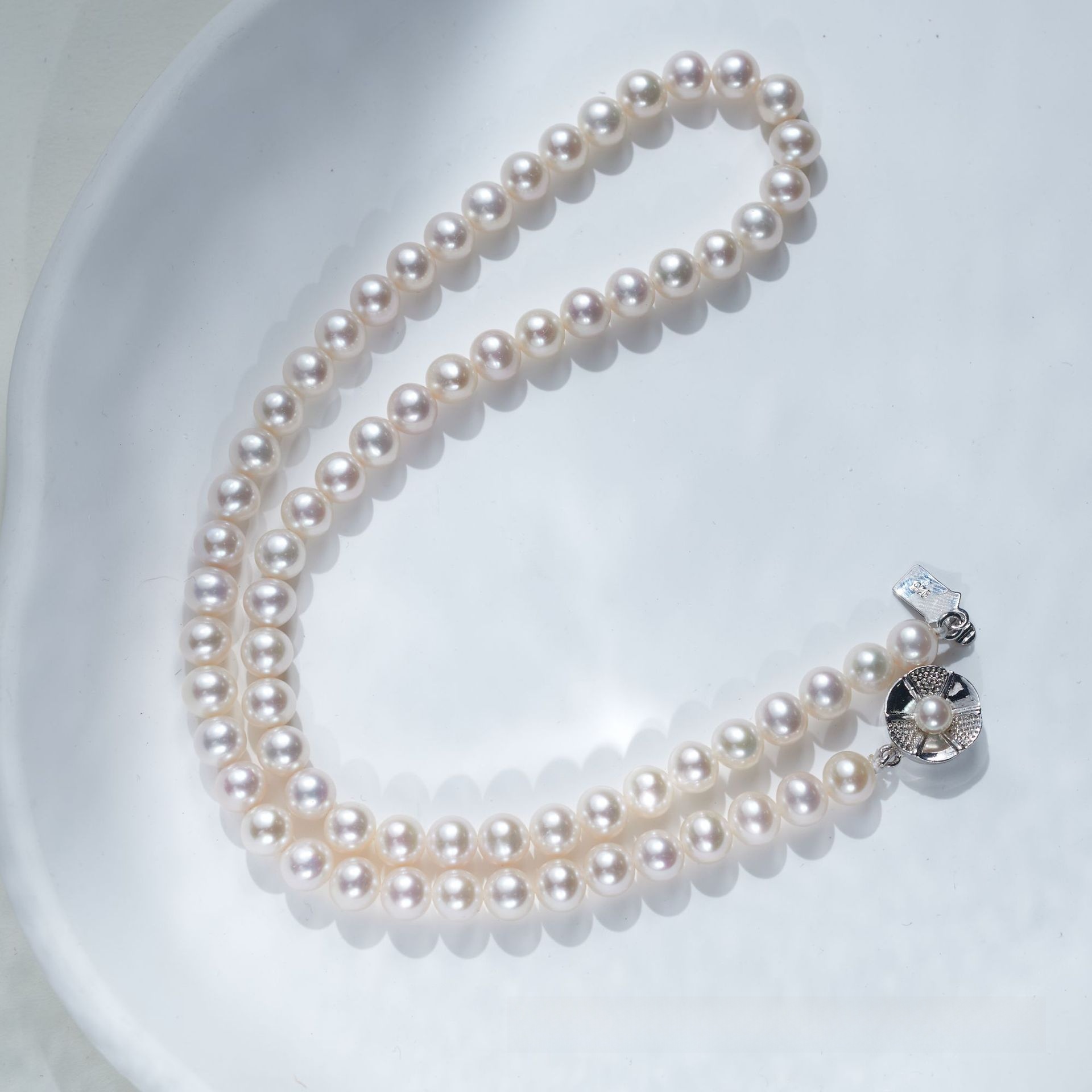 Genuine Freshwater Pearl Necklace 6-7mm Near Round High Luster With S925 Sterling Silver Flower Clasp Elegant Jewelry For Women Wedding Daily Wear