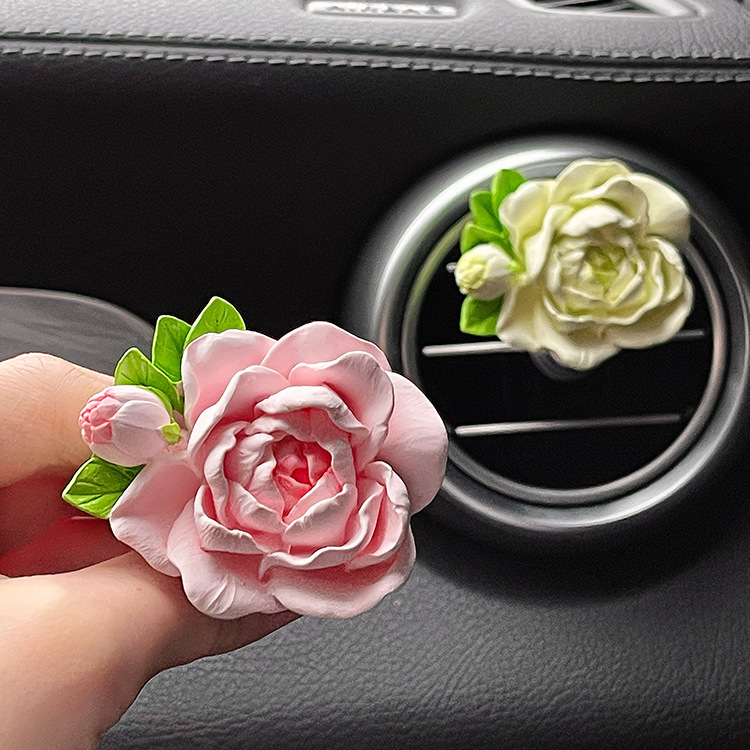 Handmade Jasmine Flower Car Air Vent Aromatherapy Clip Gypsum Diffuser Stone Fragrance Ornament For Auto Interior Decoration Women Gift