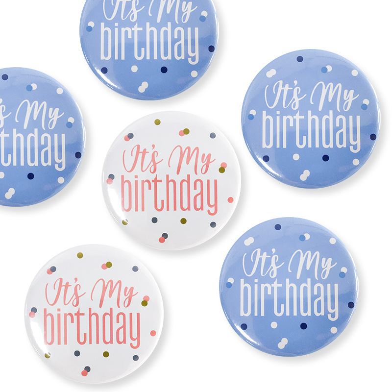 It's My Birthday Badge Round Tinplate Button Pin Colorful Polka Dot Birthday Party Decorations Favors For Kids Adults 58mm Birthday Gift Accessory