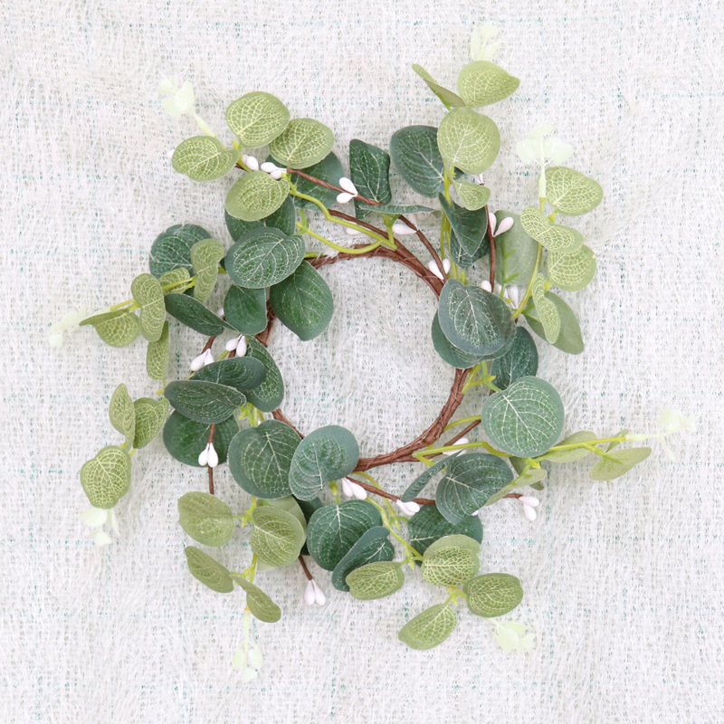 Nordic Artificial Eucalyptus Wreath Silk Plastic Green Leaves White Berries For Home Wedding Easter Christmas Decoration Candle Ring Ornament