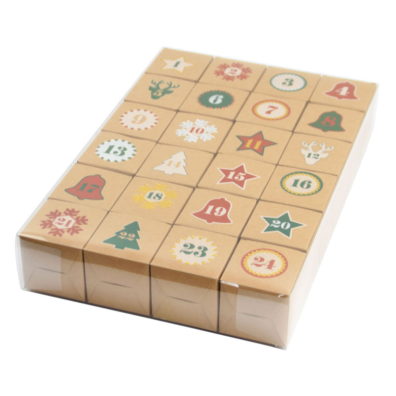 Christmas Advent Calendar Kraft Paper Gift Boxes 24 Days Countdown Numbered Reindeer Patterns For Candy Chocolate Packaging Holiday Party Decorations