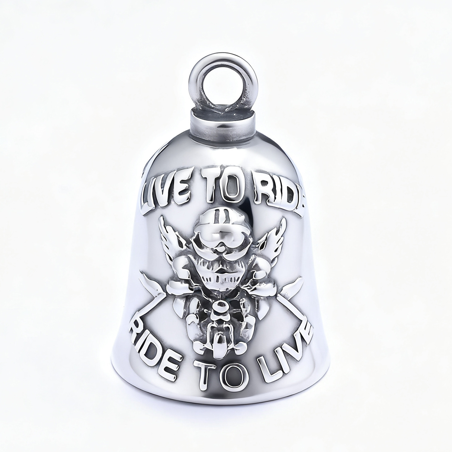 Vintage 316L Stainless Steel Biker Bell Pendant Necklace With Live To Ride Embossed Skull Gothic Guardian Bell Jewelry For Men