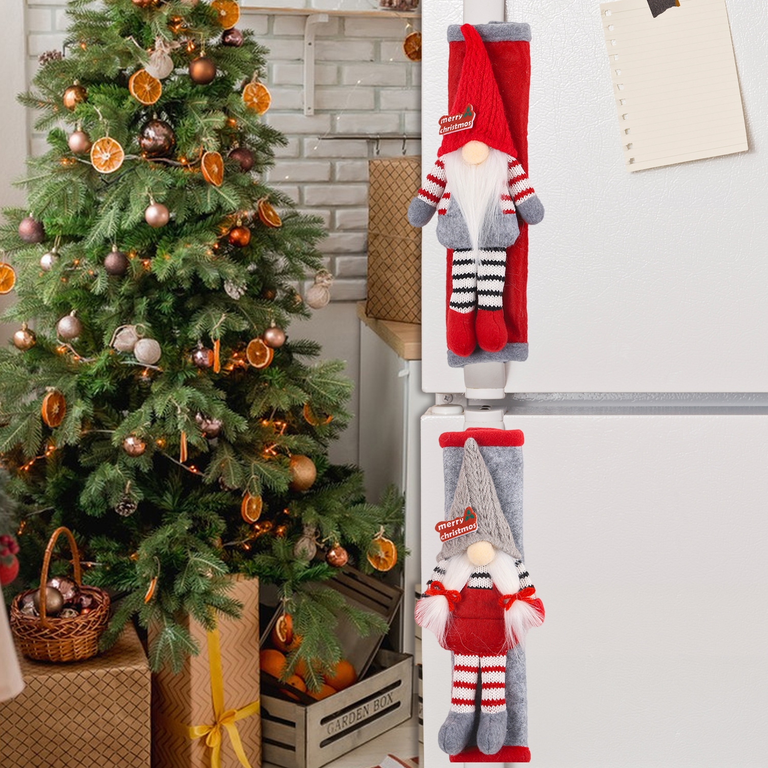 2PCS Christmas Refrigerator Handle Covers Knitted Plush Gnome Appliance Door Handle Protectors For Kitchen Fridge Oven Microwave Festive Home Decor