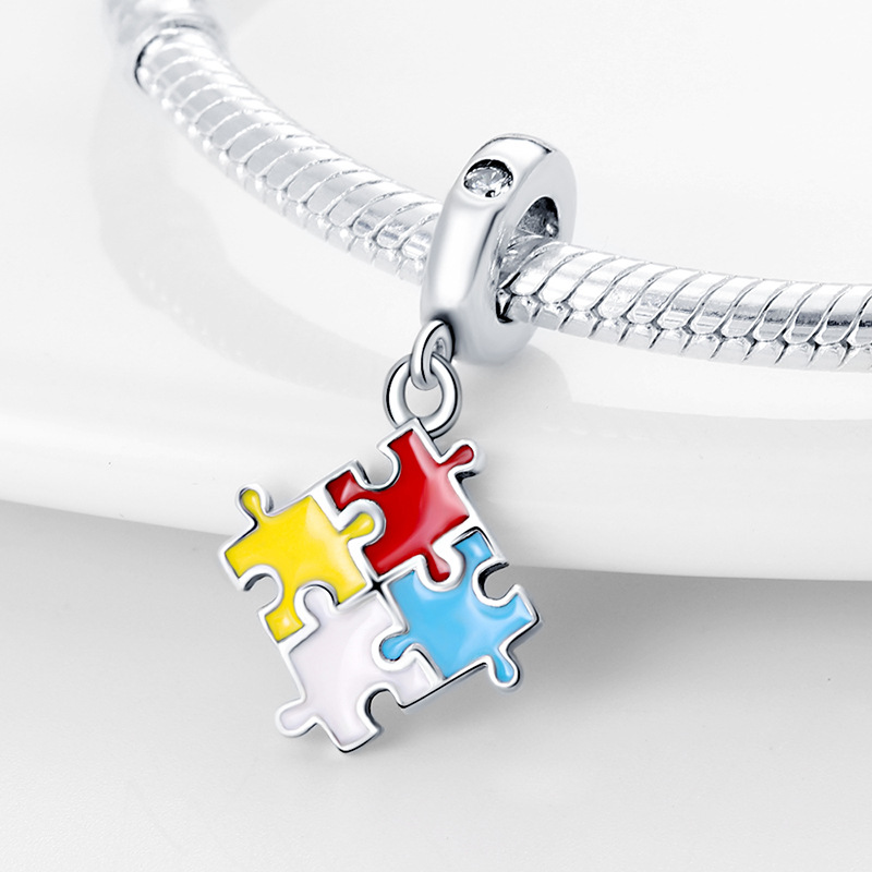 925 Silver Plated Copper Colorful Enamel Puzzle Charm Creative Zirconia DIY Bead For Bracelet Necklace Jewelry Making Women Original Design