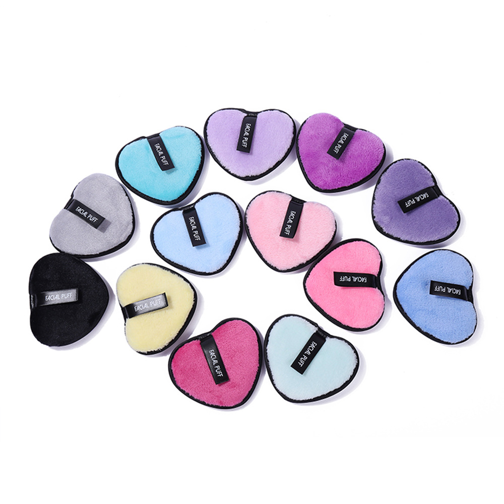 Heart Shaped Facial Puff Microfiber Flannel Reusable Makeup Remover Pad Soft Washable Face Cleaning Sponge For Daily Skincare Routine Women Cosmetic Tool