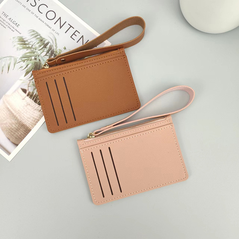 Women'S Change Ultra-Thin Card Bag With Zipper Solid Color Short Card Holder Driver'S License Card Factory Direct Sales