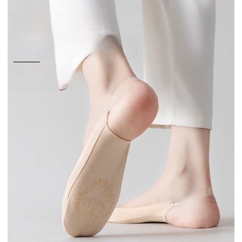 Women's Invisible Boat Socks Ice Silk Cotton Thin Sling Strap No Show Socks Anti-slip Silicone Heel Casual Breathable Low Cut Socks For High Heels Sneakers