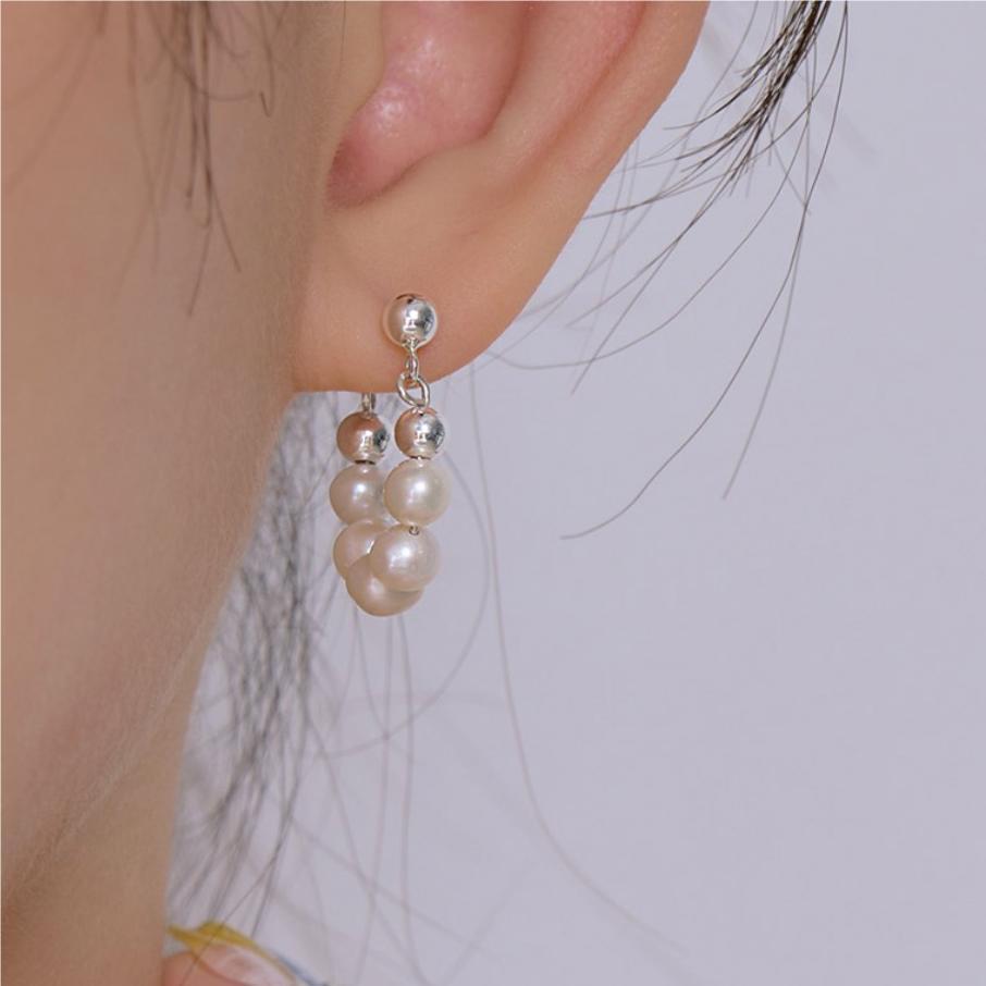925 Sterling Silver Pearl Stud Earrings Elegant Korean Style C-Shape Bead Cluster Earrings For Women Daily Dating Jewelry Minimalist Geometric Pearl Earrings