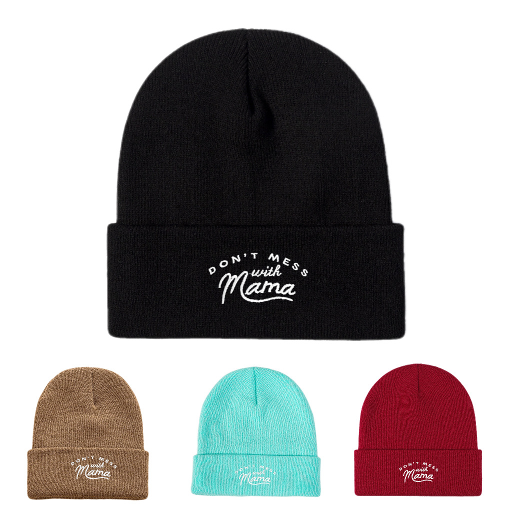 Autumn Winter Unisex Embroidered DON'T MESS WITH MAMA Knit Beanie Hat Casual Warm Acrylic Cuffed Skull Cap For Men Women