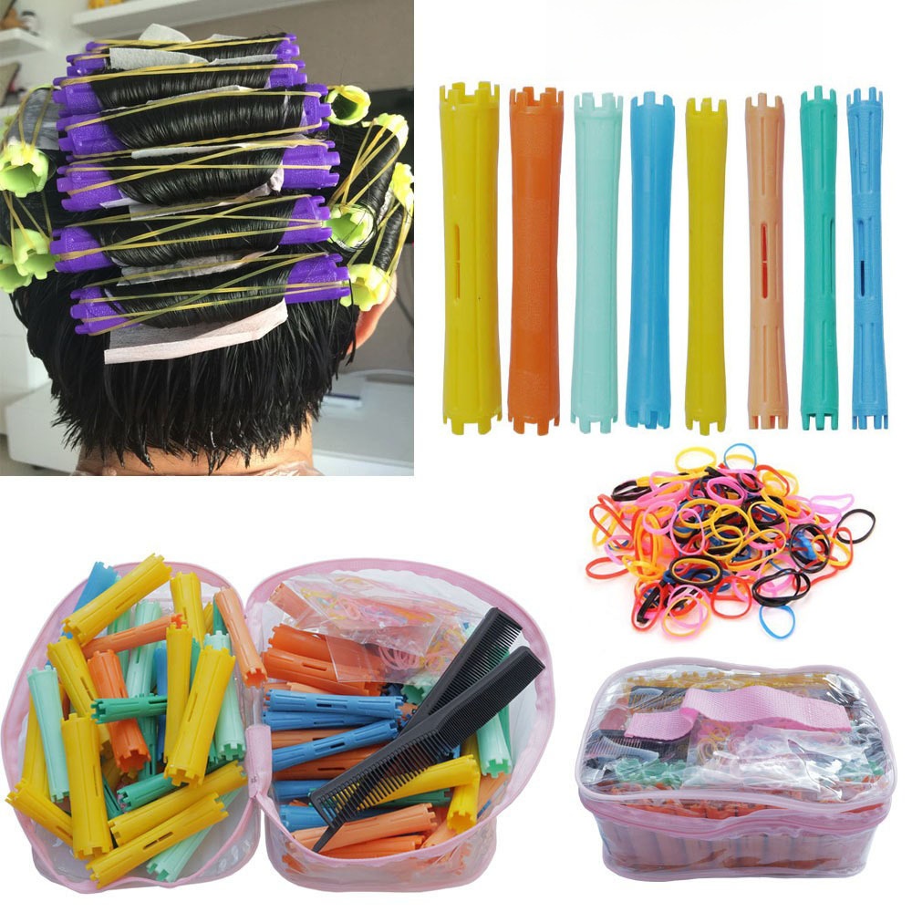 80Pcs Hair Rollers Set Plastic Perm Rods Cold Wave Rods With Combs And Rubber Bands PVC Bag Storage For Hair Styling DIY Home Salon Women Multicolor