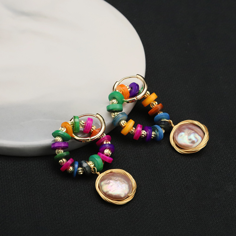 Bohemian Colorful Beaded Drop Earrings With Freshwater Baroque Pearl And 925 Sterling Silver Earring Post