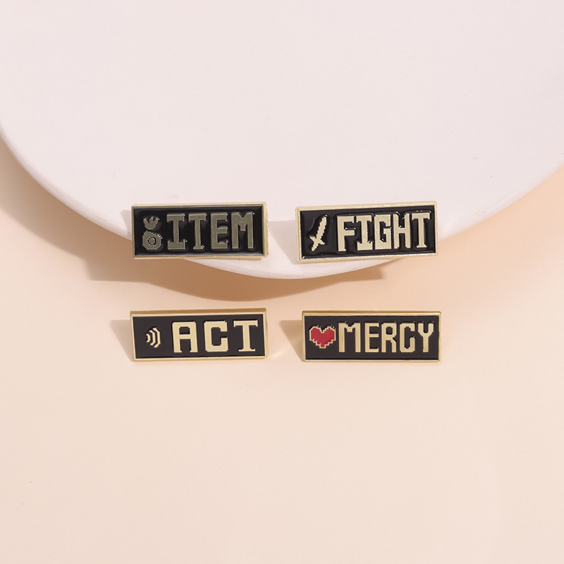 Pixel Art Game Theme Enamel Pin Set Zinc Alloy Fight Act Item Mercy Rectangular Lapel Brooch For Clothing Backpack Decoration Unisex Jewelry