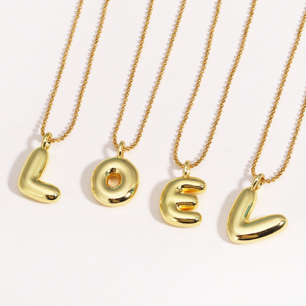 18K Gold Plated Stainless Steel 3D Bubble Letter Pendant Necklace Personalized Inflated Initial A B E L O V Bead Chain Jewelry For Women Girls Gift
