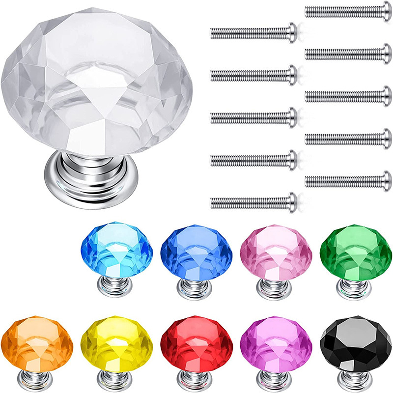 Luxury K9 Crystal Diamond Cabinet Pulls With Zinc Alloy Base Multicolor Drawer Knobs For Wardrobe Cupboard Furniture Hardware Single Hole Knobs