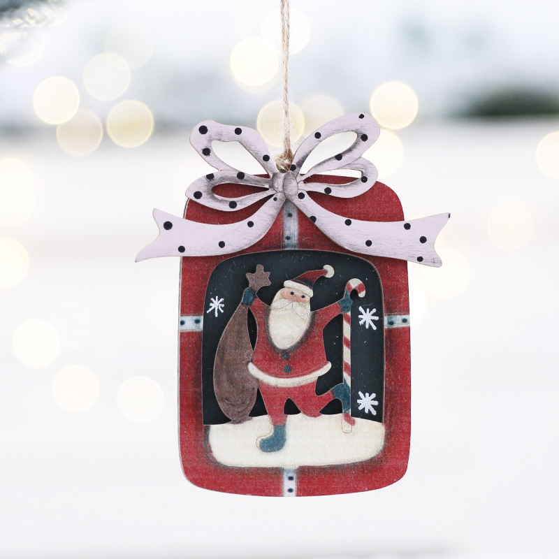 Christmas Wooden Hanging Ornaments Santa Claus Snowman Reindeer Christmas Tree Decoration Wood Crafts For Xmas Holiday Home Party Decor With Hemp Rope