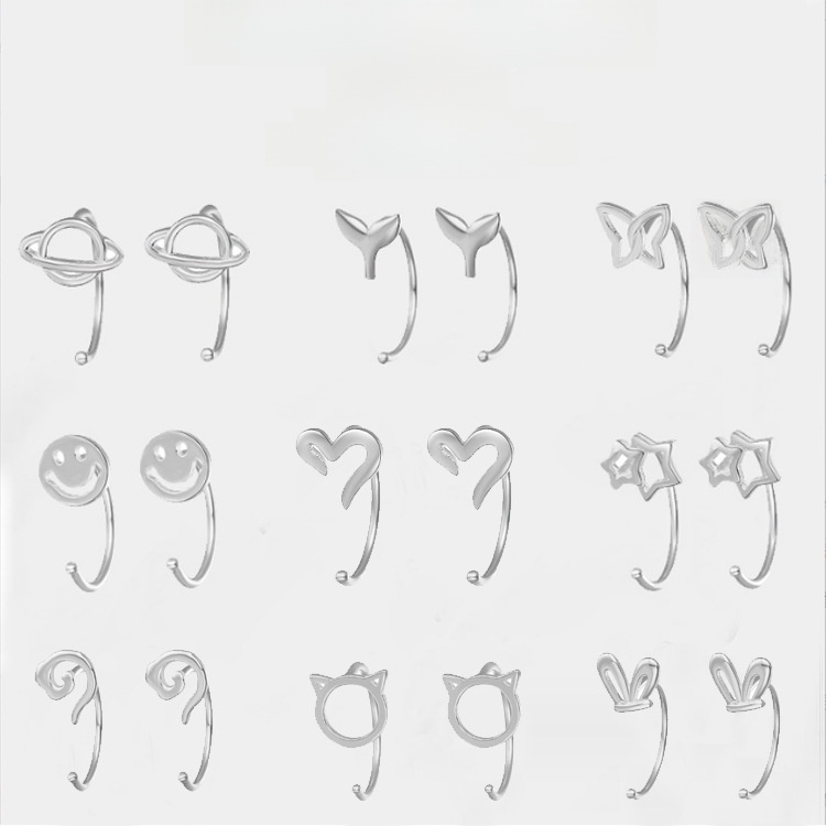 S999 Sterling Silver Stud Earrings For Women Girls Minimalist Kawaii Animal Star Moon Heart Flower Jewelry Small Ear Piercing Studs Sleep No Take Off