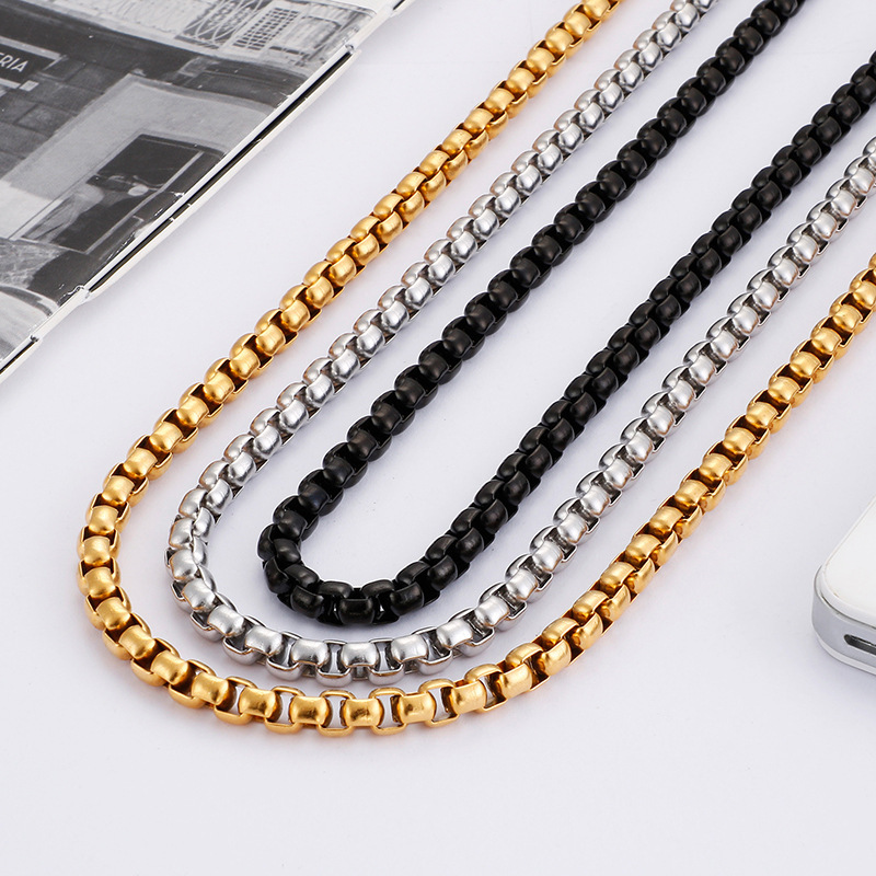6mm Stainless Steel Box Chain Necklace And Bracelet Set 18K Gold Plated Punk Hip Hop Minimalist Jewelry For Men Women