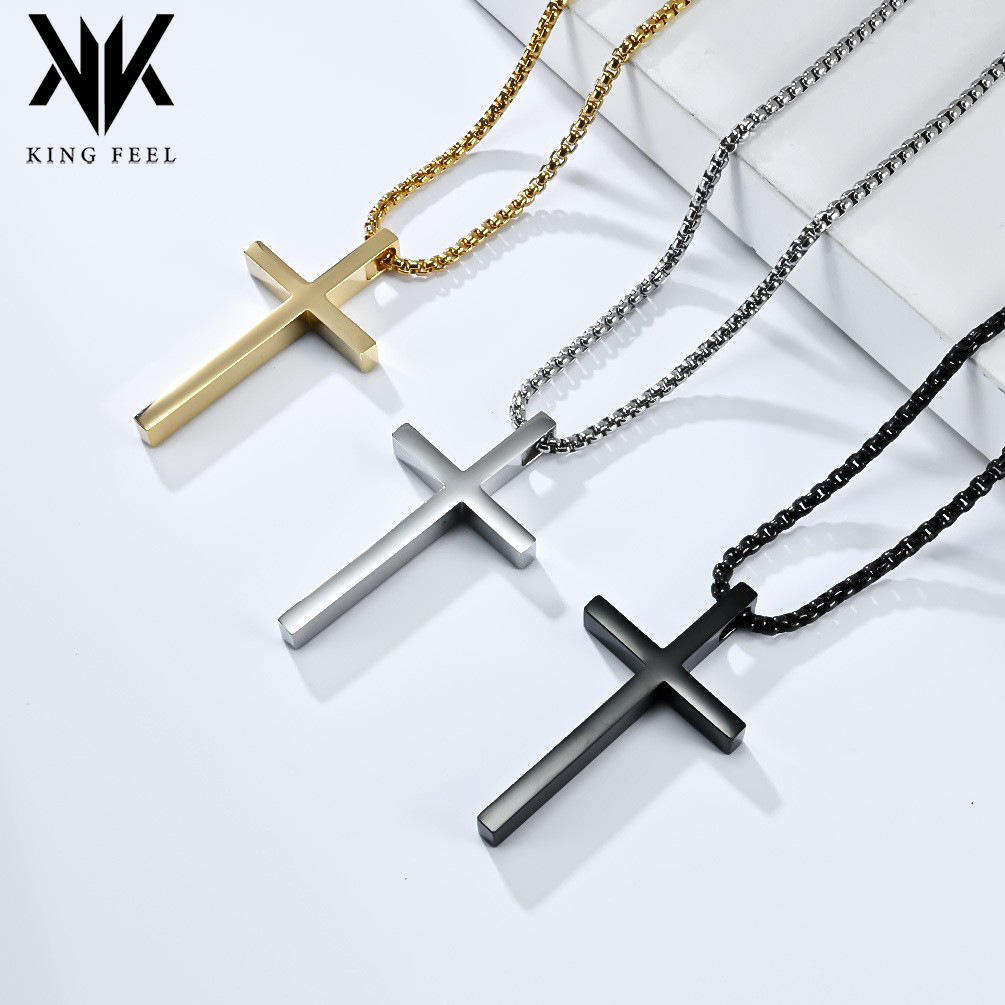 Minimalist Stainless Steel Cross Pendant Necklace Simple Smooth Titanium Steel Box Chain Jewelry for Men Women Niche Design Unisex Sweater Chain Daily Accessories